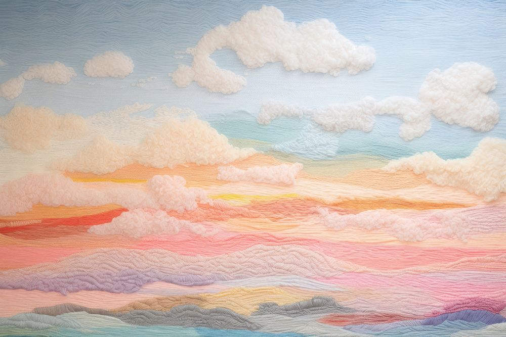 Pastel cloudy sky landscape painting outdoors.