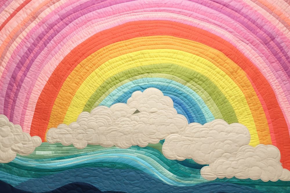 Pastel rainbow sky painting pattern quilt.