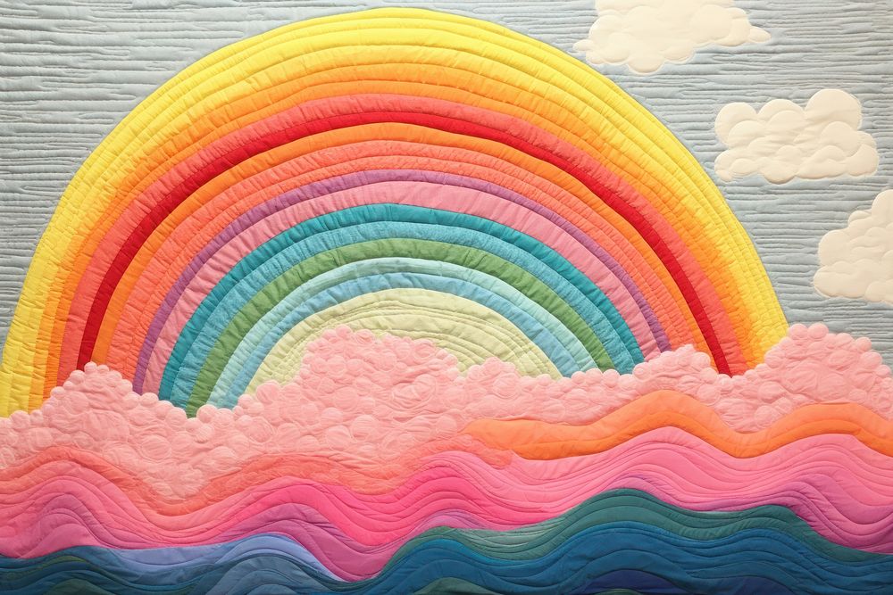 Pastel rainbow sky pattern quilt art.