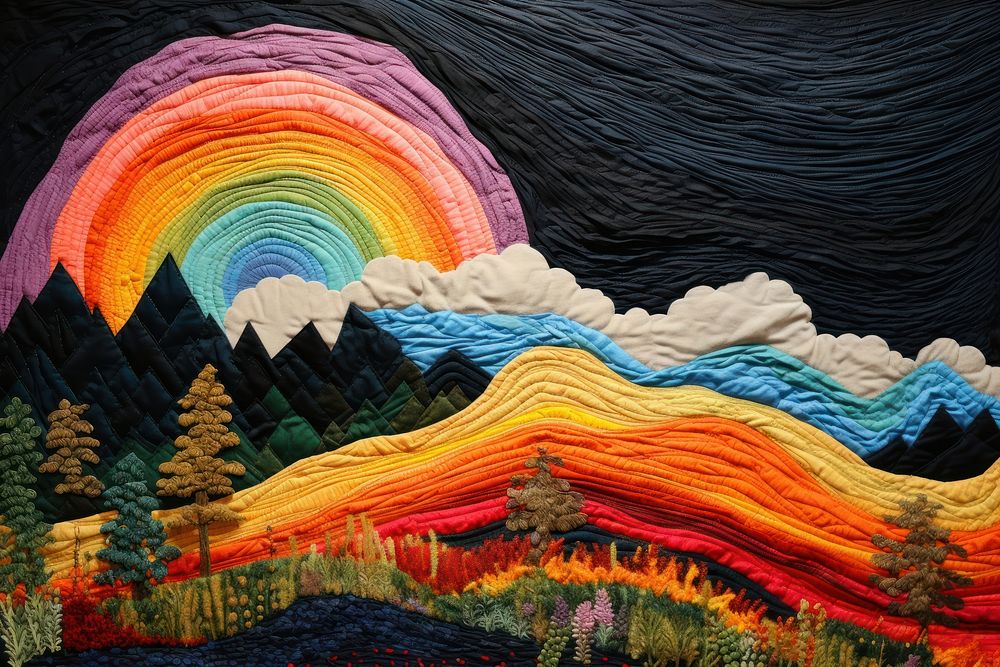 Rainbow landscape pattern quilt.
