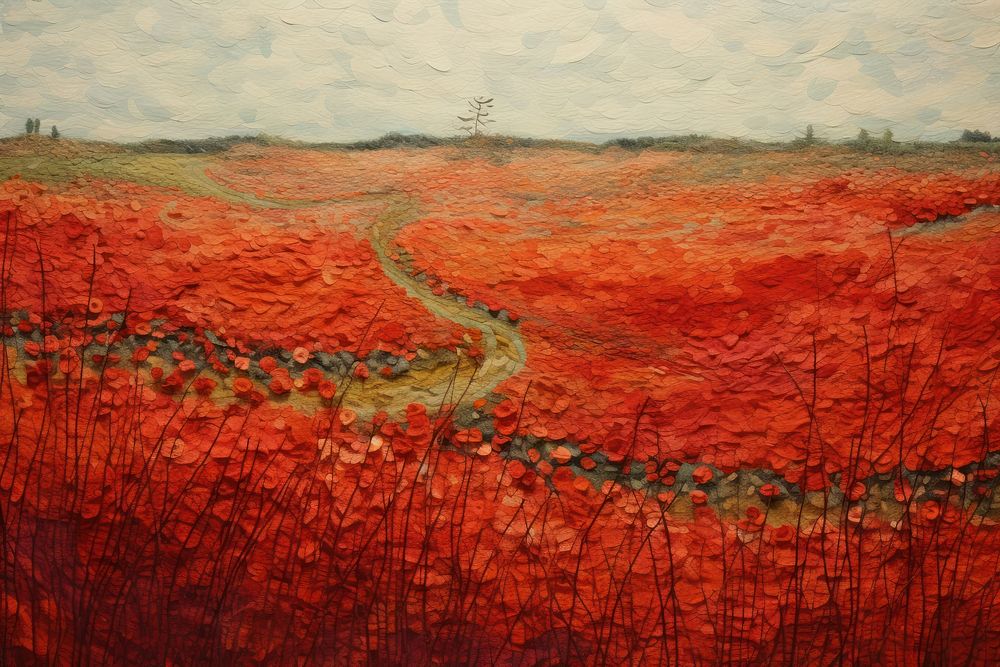 Roses field landscape outdoors painting.