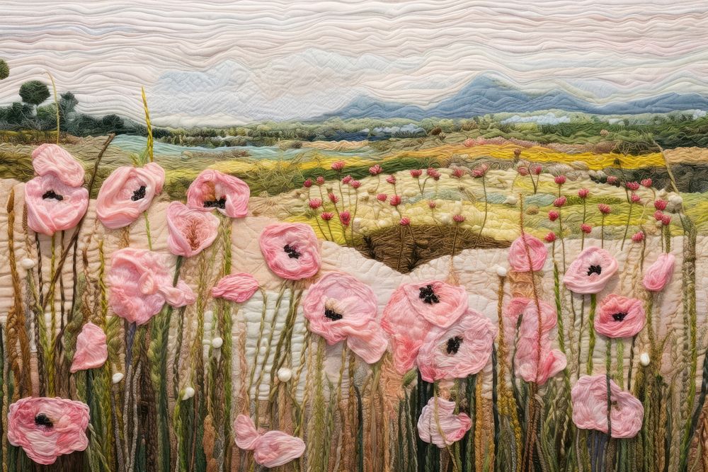 Roses field landscape painting pattern.