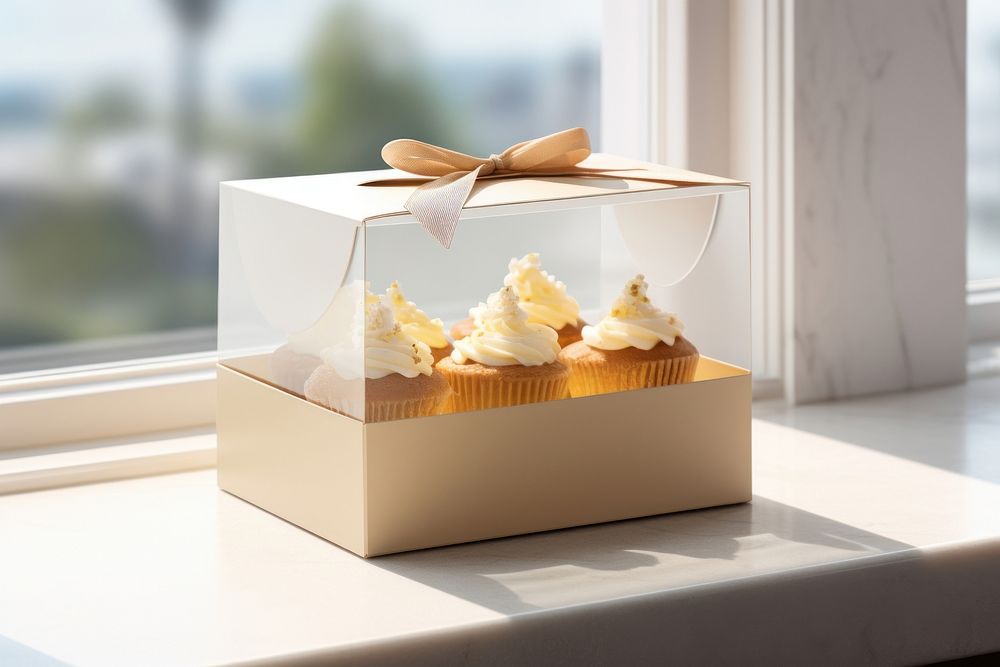 Cake window box packaging  dessert icing food.