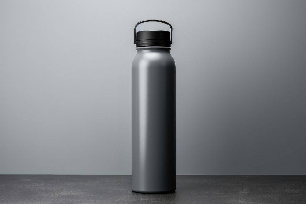 Sport bottle  gray gray background studio shot.