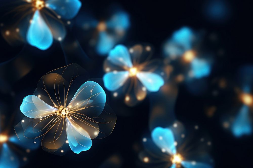 Neon black and blue light pattern bokeh effect background backgrounds abstract flower.