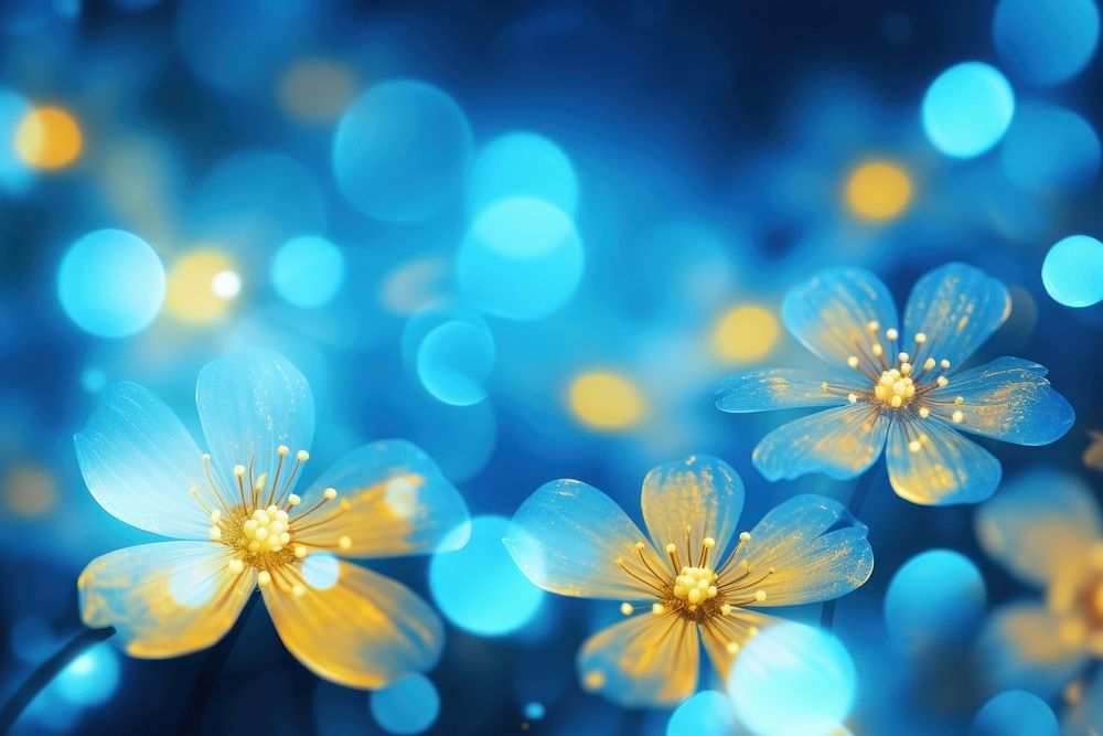 Neon yellow and blue light pattern bokeh effect background backgrounds abstract flower.