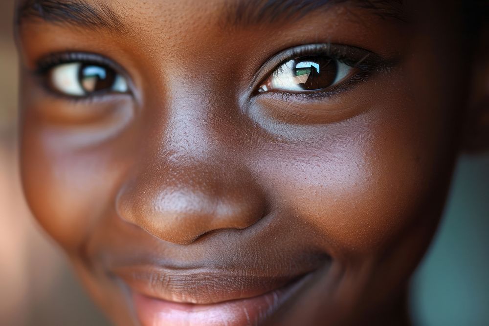 Black girl smiling skin face hairstyle.