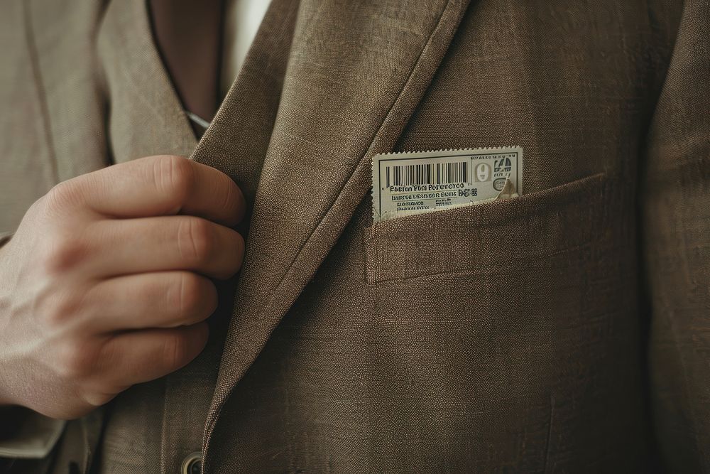 Man in suit holding a ticket jacket adult hand.