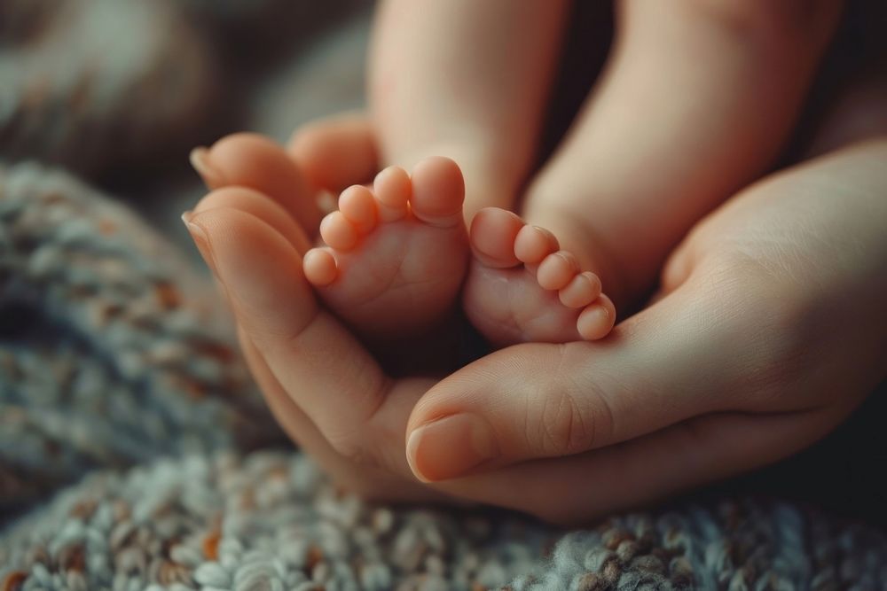 Mother holding baby feet skin beginnings relaxation.