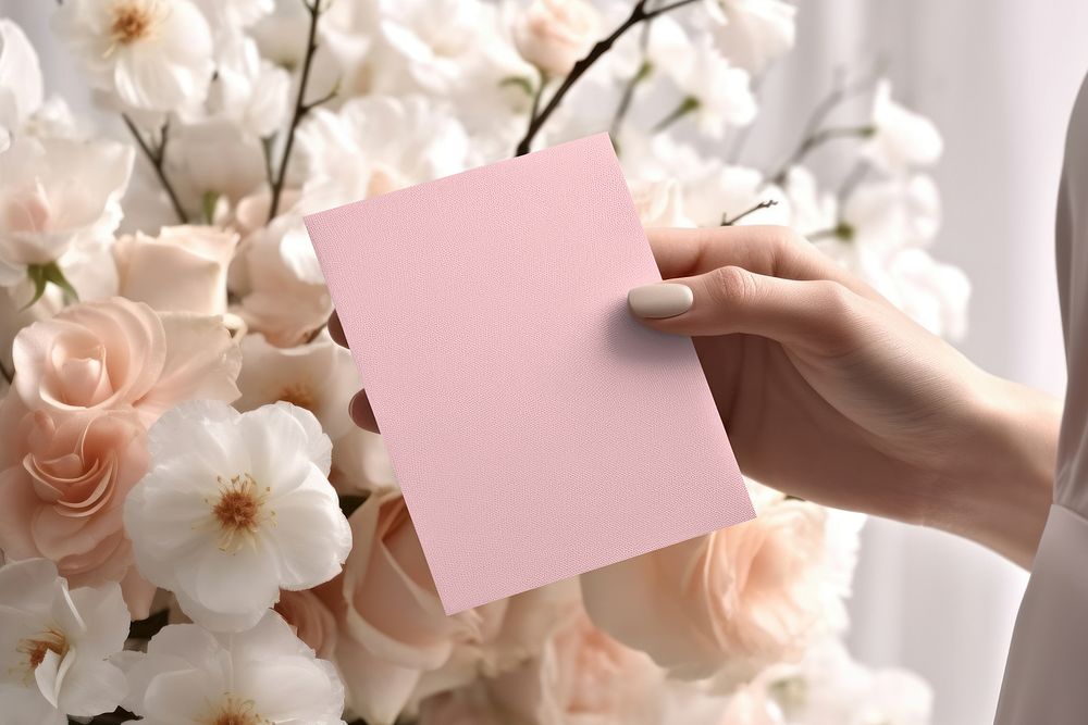 Woman holding pink card