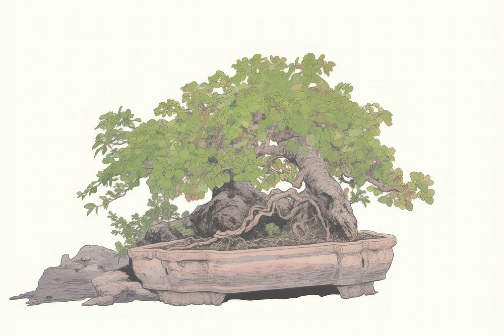 Illustration the 1970s of bonsai plant tree houseplant.
