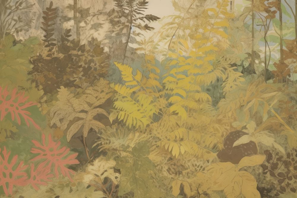 Illustration the 1970s of foliage vegetation painting outdoors.
