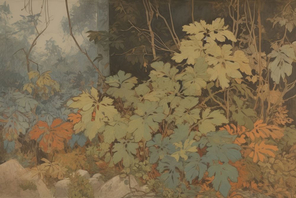 Illustration the 1970s of foliage outdoors painting nature.