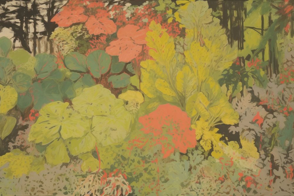 Illustration the 1970s of foliage textured painting pattern.