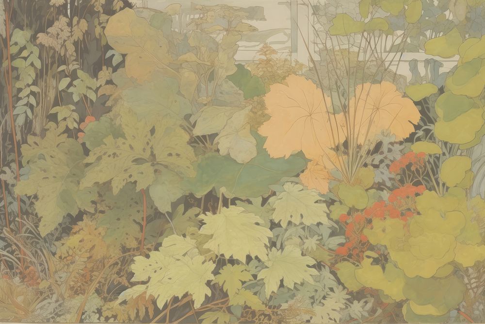 Illustration the 1970s of foliage painting plant art.