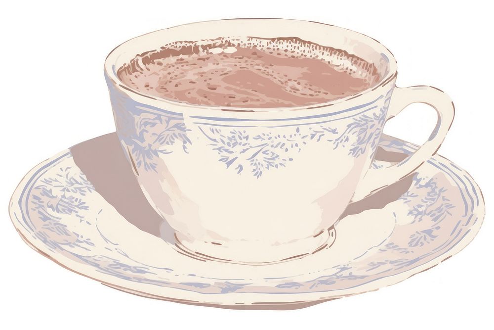 Illustration the 1970s of hot chocolate saucer drink cup.