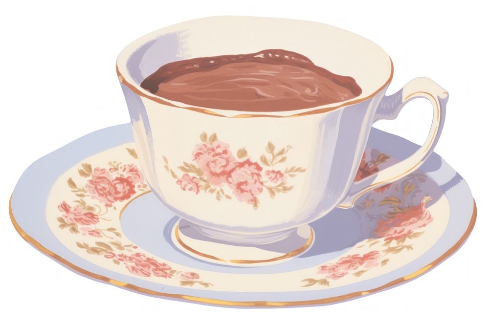 Illustration the 1970s of hot chocolate dessert saucer coffee.