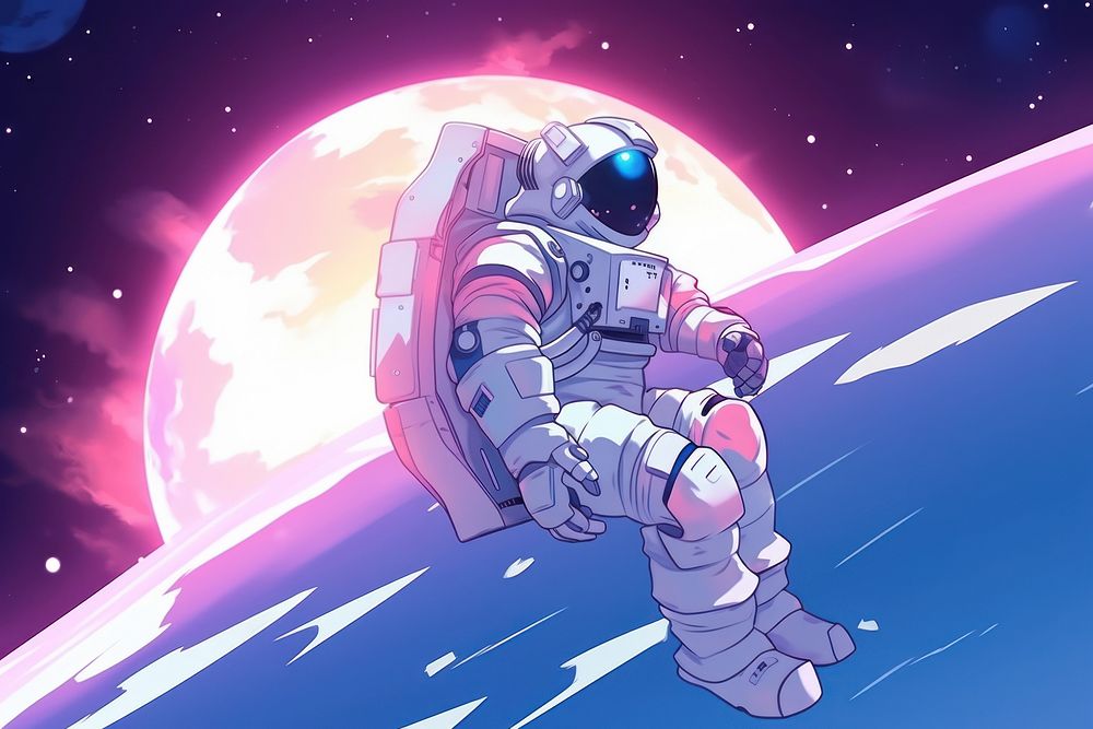 Astronaut floating on the space moon astronomy anime futuristic.