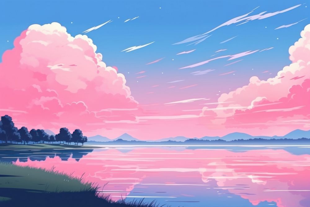 Illustration lake landscape outdoors horizon.