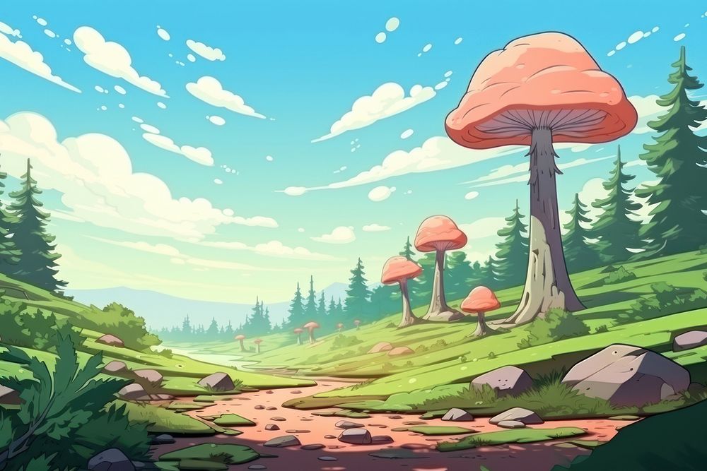 Illustration mushroom field landscape outdoors plant.