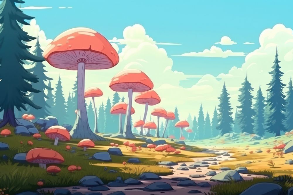 Illustration mushroom field landscape outdoors nature.