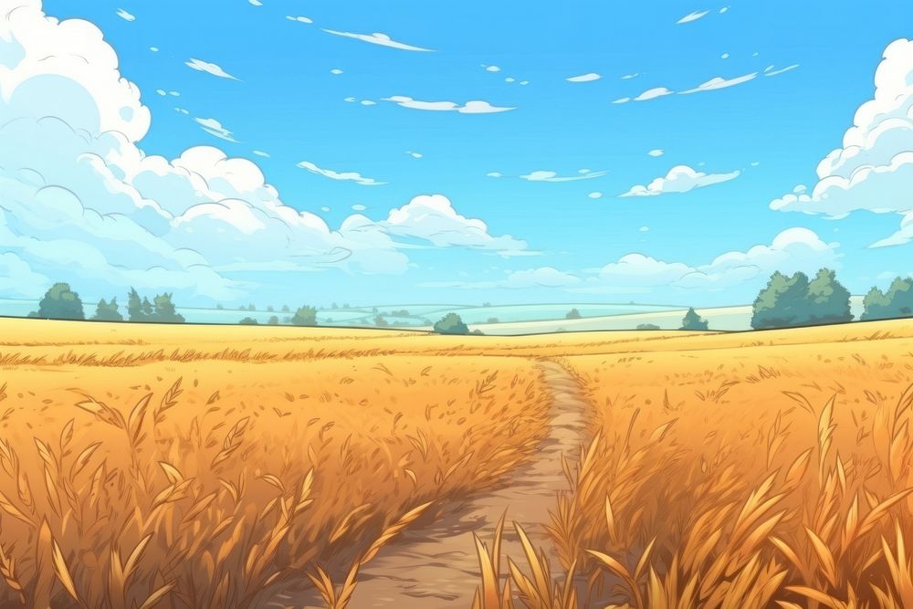 Illustration wheat field landscape panoramic outdoors.
