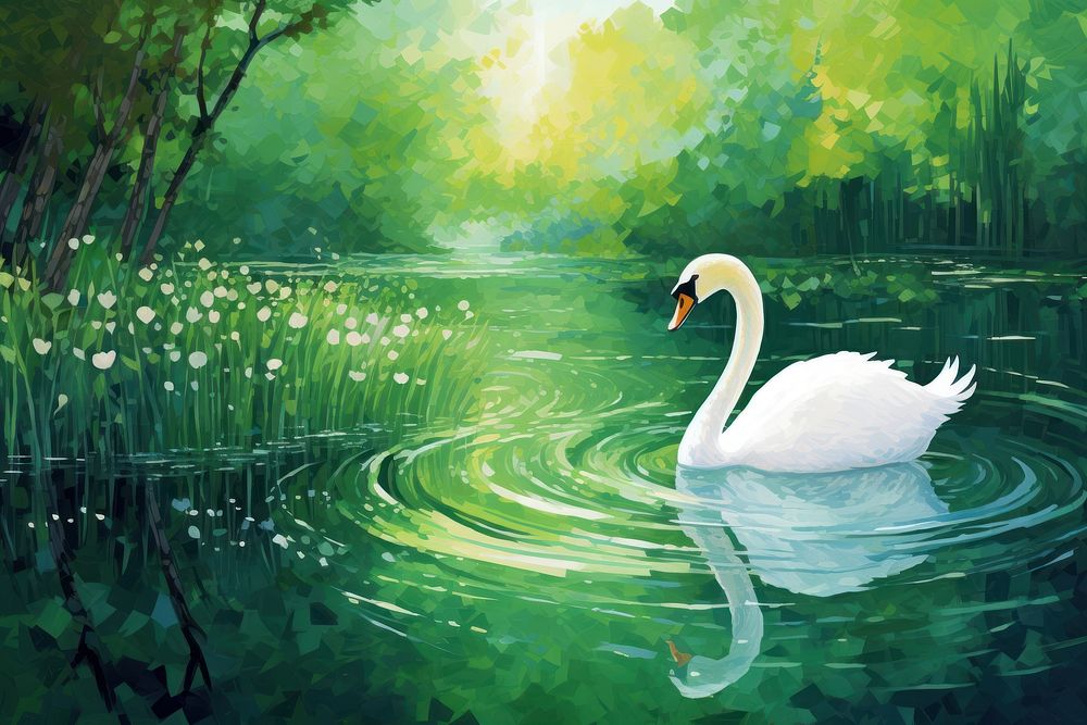 Green swan outdoors painting.