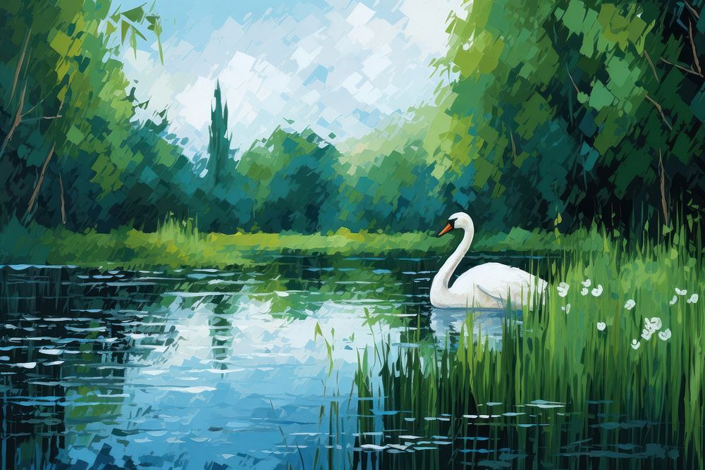 Green lake swan outdoors.