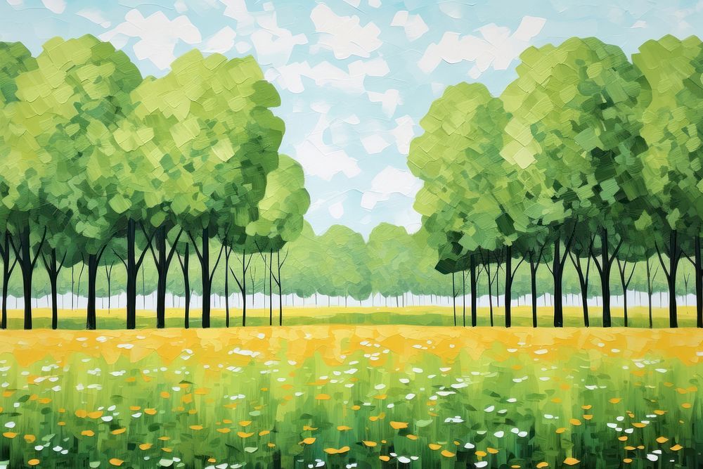 Painting field green tree.