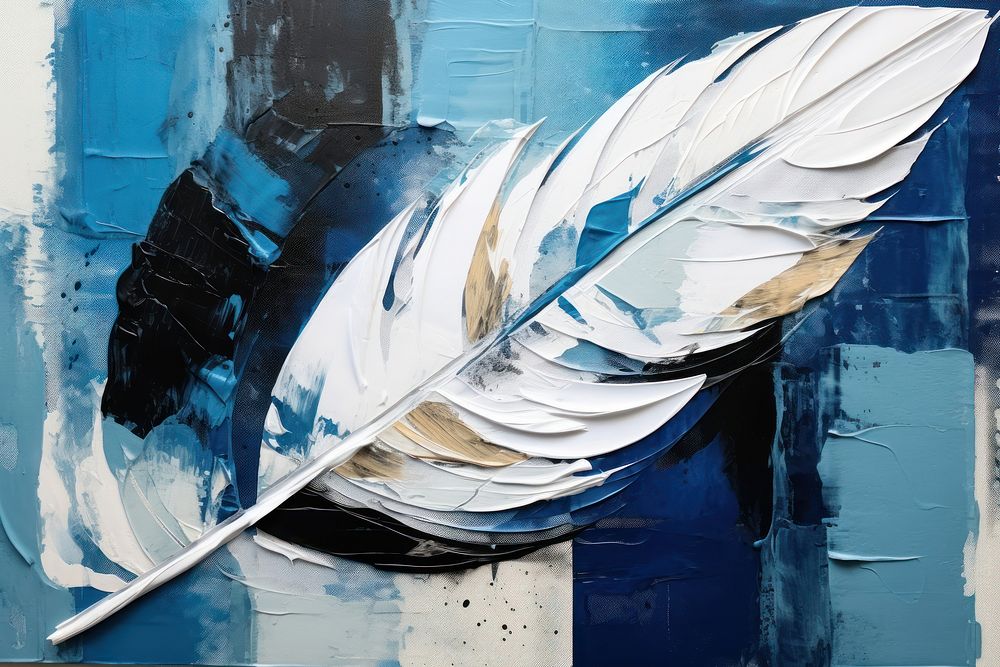 Feather paint white blue.