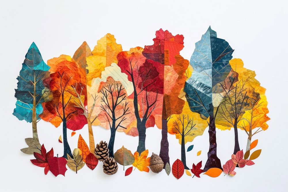 A group of autumn trees art painting forest.