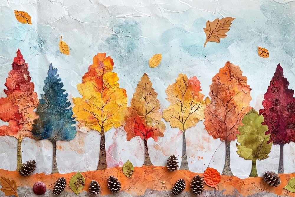 A group of autumn trees art painting plant.