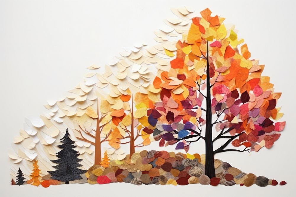 A group of autumn trees art painting forest.