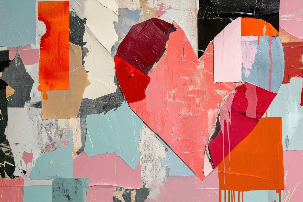 Valentine collage art abstract.