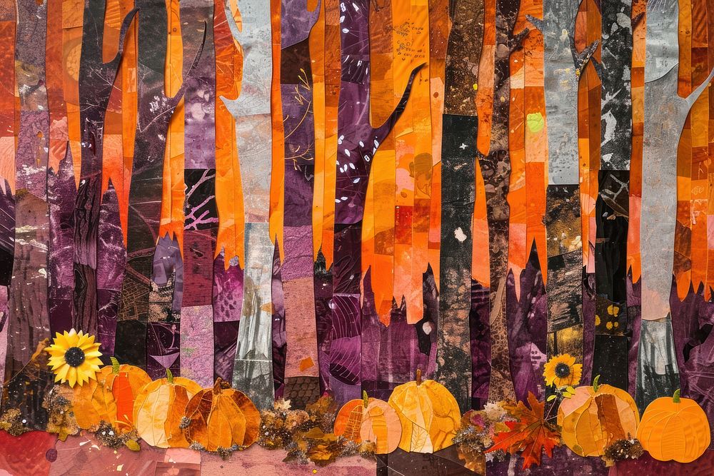 An autumn forest art painting pumpkin.