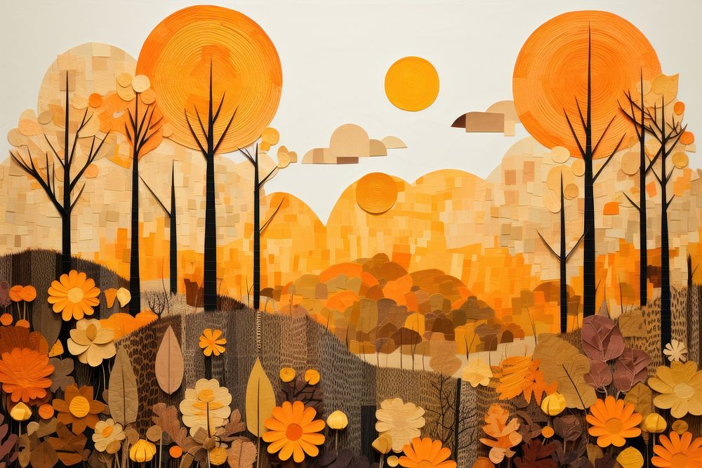 An autumn forest outdoors painting art.