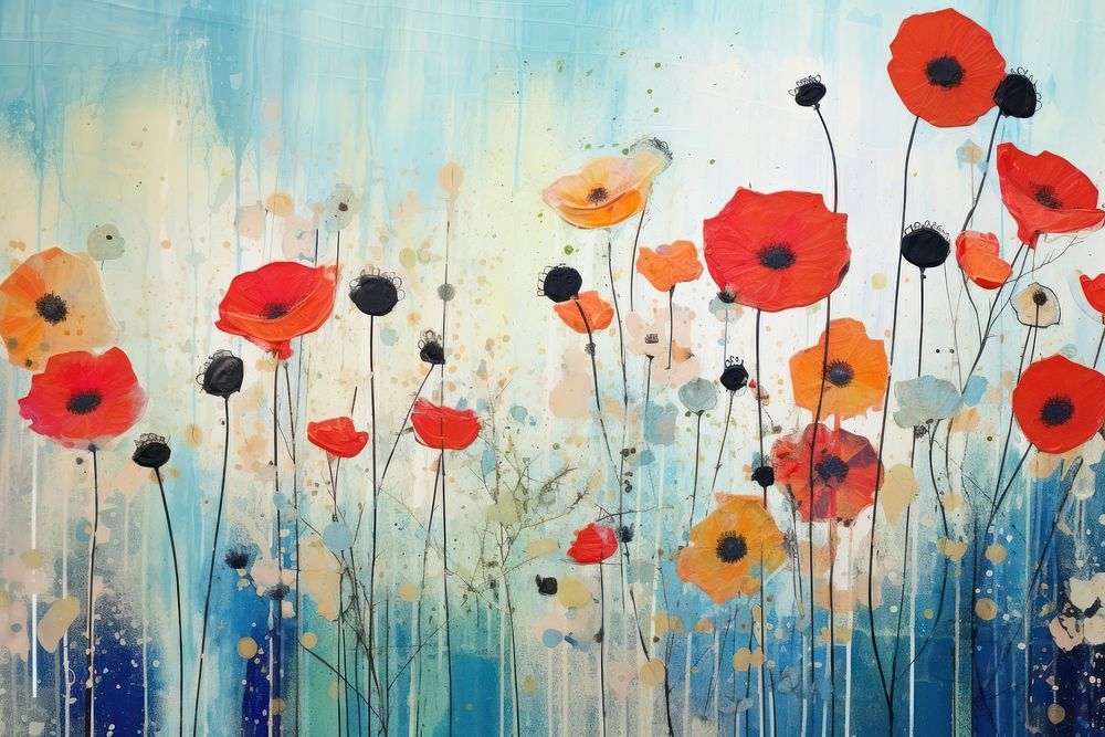Wildflower abstract painting poppy.