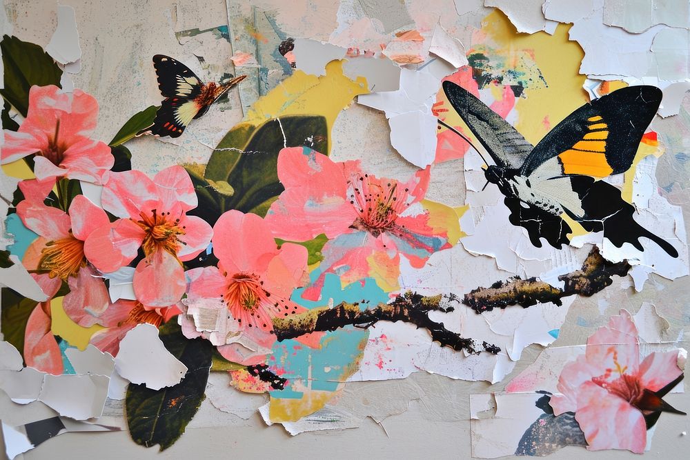 Spring collage flower painting.
