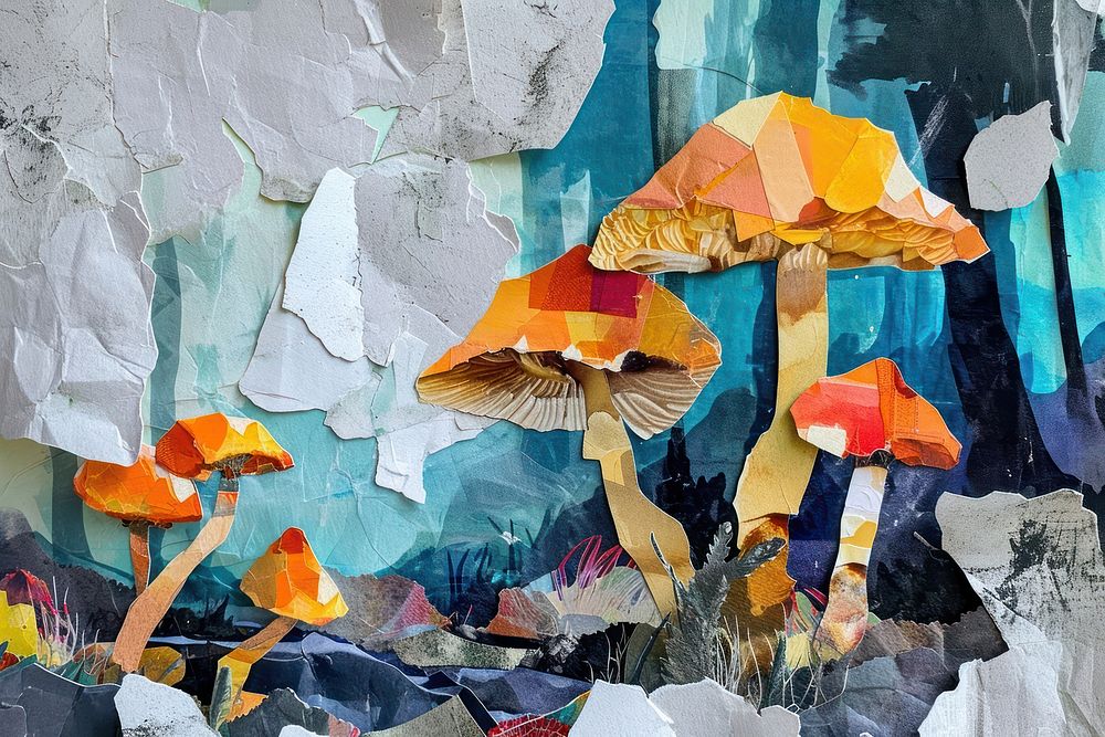 Mushrooms in a forest art painting creativity.