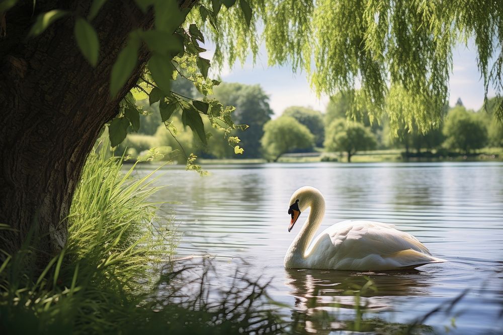 Park tree lake swan.