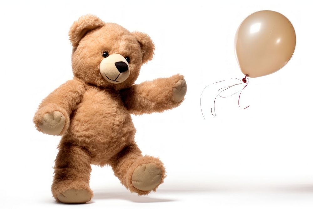 Brown stuffed teddy bear balloon toy white background.