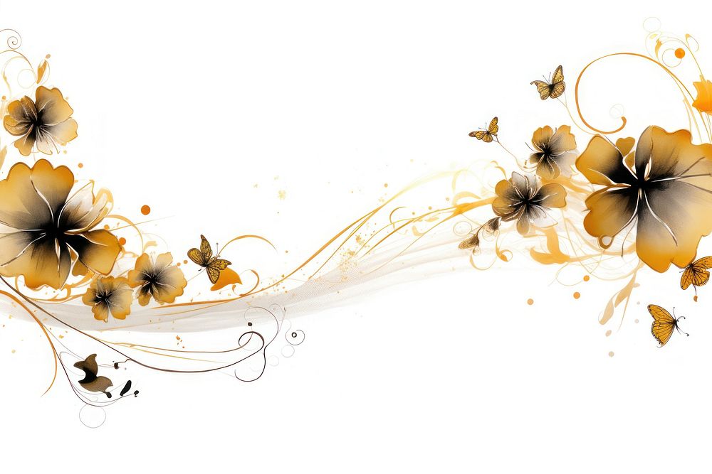  Ink gold flowers pattern plant white background. AI generated Image by rawpixel.