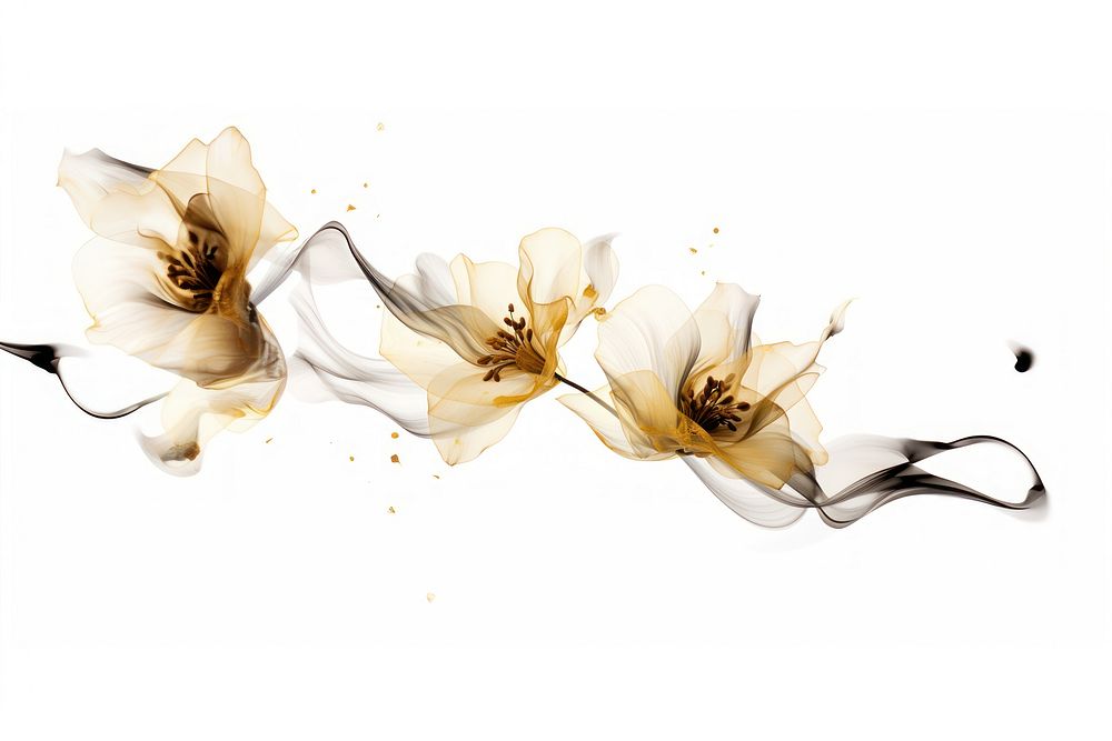  Ink gold flowers petal plant white. AI generated Image by rawpixel.