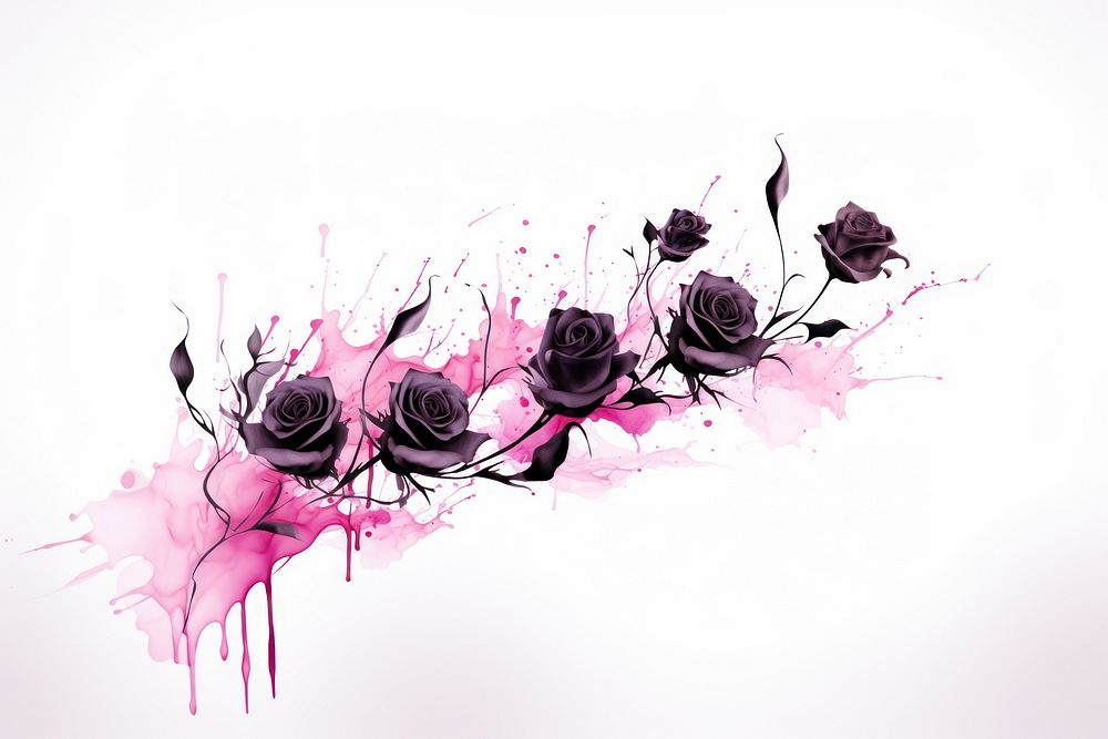  Ink roses purple flower plant. AI generated Image by rawpixel.