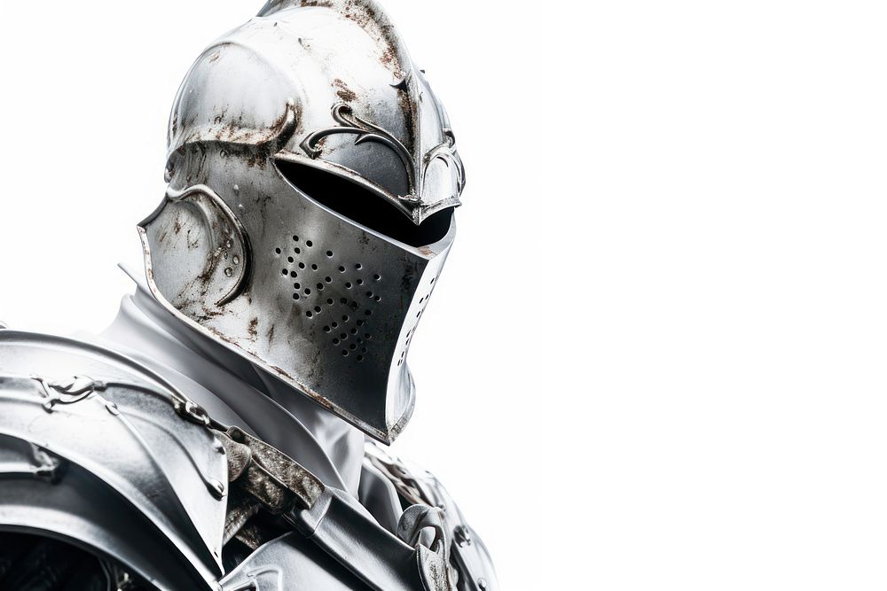 Knight helmet white background protection.