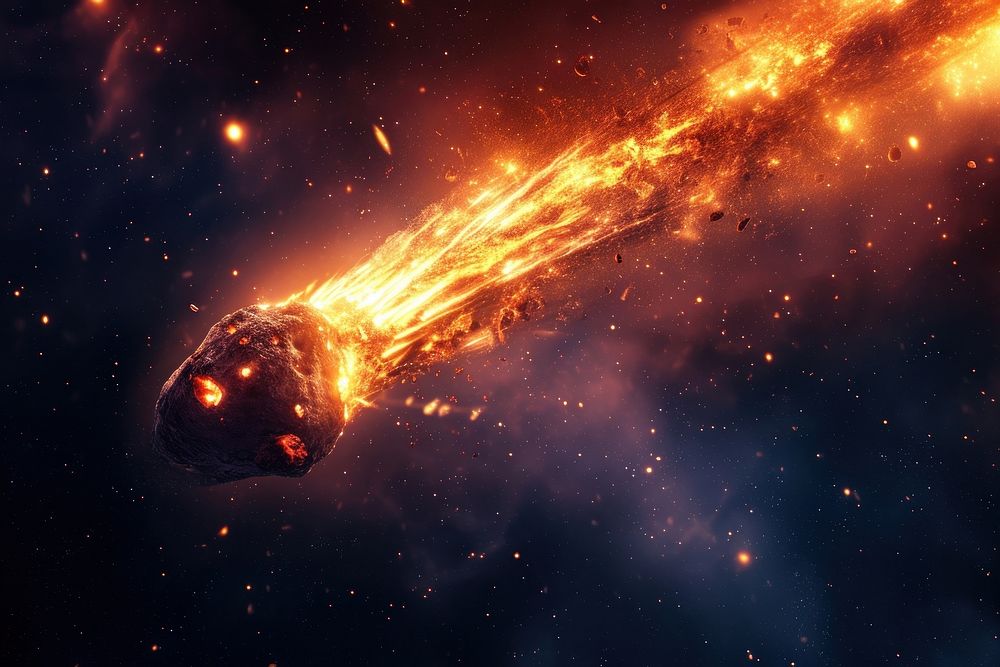 Meteorite on fire space astronomy universe.