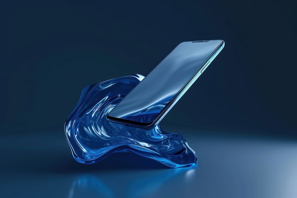 Smartphone floating in the air blue portability electronics.