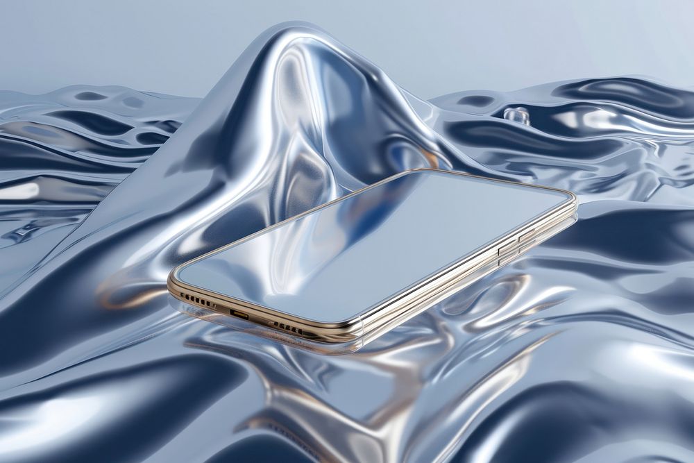 Smartphone floating in the air silver electronics accessories.
