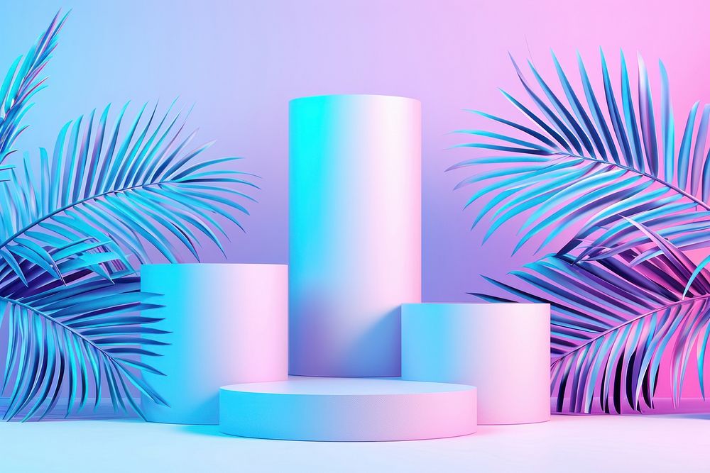 Pastel neon tropical background lighting cylinder graphics.