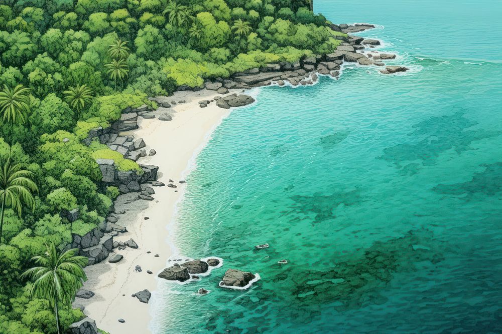 Aerial view of a tropical beach coast outdoors nature.